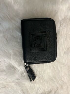 Liz Claiborne Black Leather wallet zipper and Tassel.